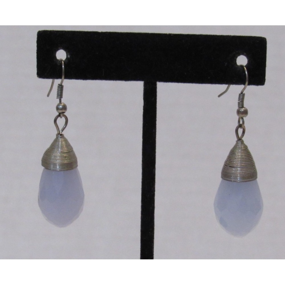 Blue Chalcedony Wire‎ Wrapped Drop Earrings Periwinkle Faceted Briolette Dangle